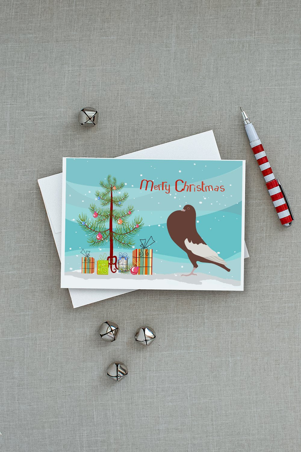 English Pouter Pigeon Christmas Greeting Cards Pack of 8 Blank Cards with Envelopes Whimsical A7 Size 5x7