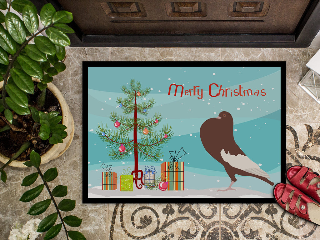 English Pouter Pigeon Christmas Doormat Indoor Outdoor 18H X 27W Front Door Mat Rugs for Entryway, Non Slip Washable
