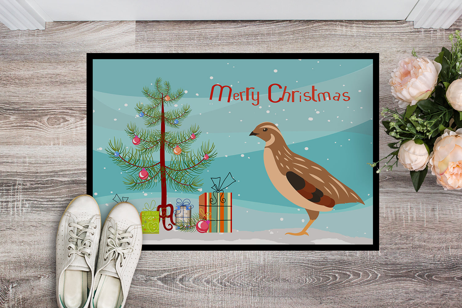 Golden Phoenix Quail Christmas Doormat Indoor Outdoor 18H X 27W Front Door Mat Rugs for Entryway, Non Slip Washable