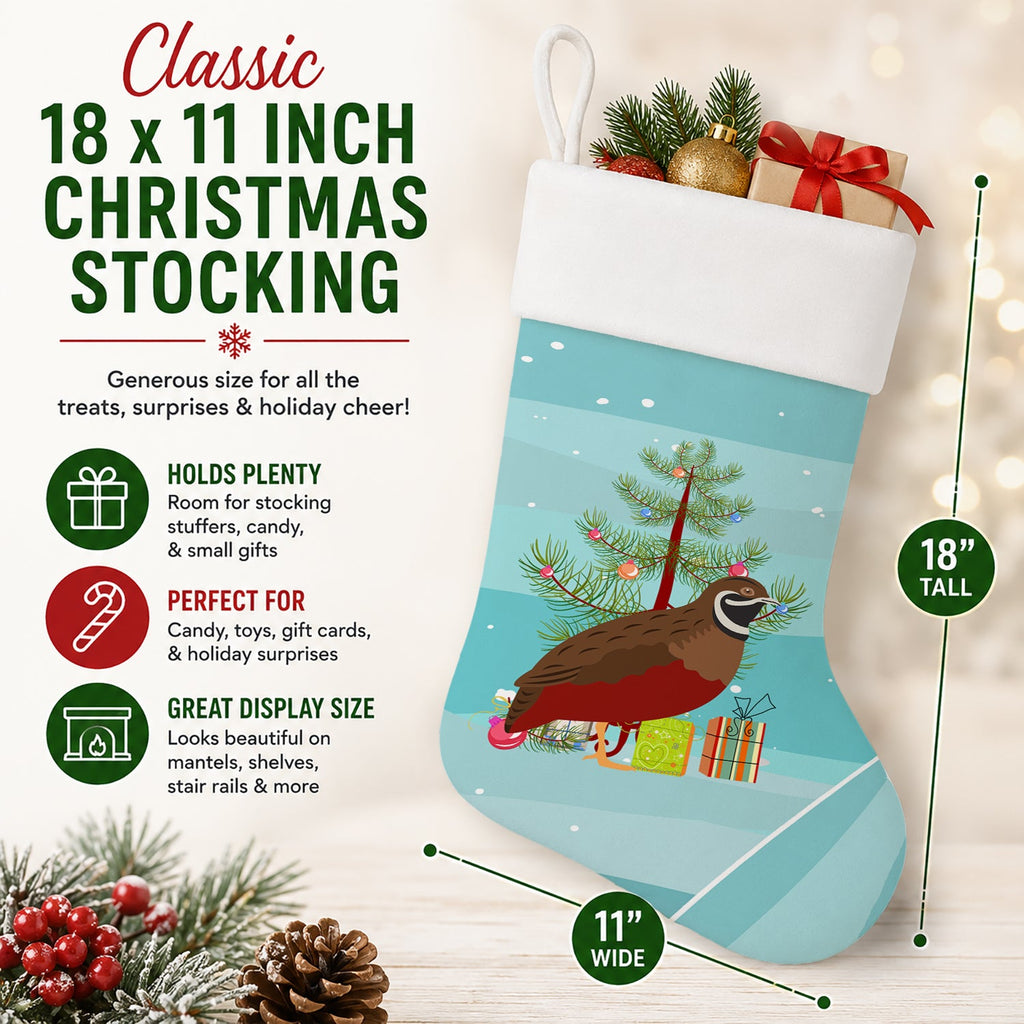 Chinese Painted or King Quail Christmas Holiday Stocking Double-Sided Print, Polyester Suede,11x18, Made in USA
