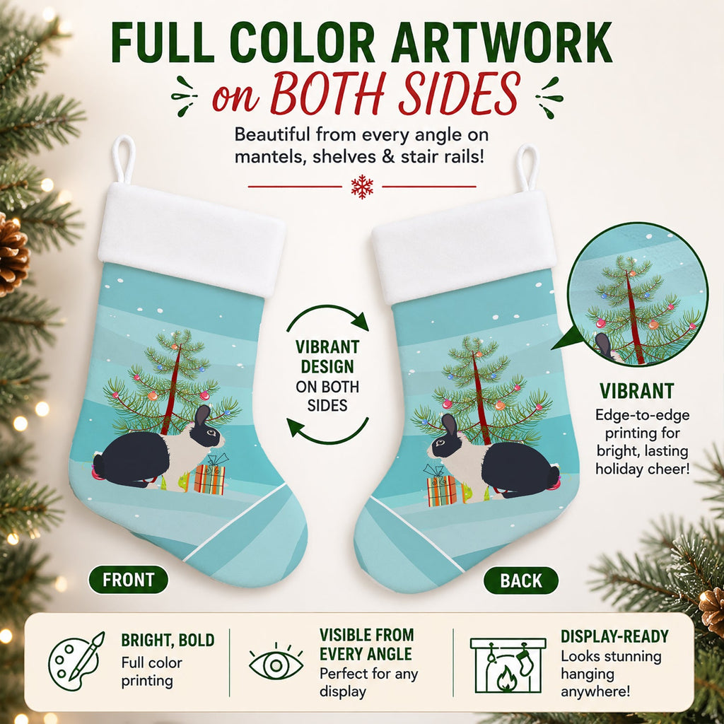 Dutch Rabbit Christmas Holiday Stocking Double-Sided Print, Polyester Suede,11x18, Made in USA