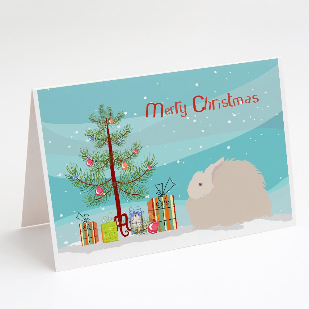 Fluffy Angora Rabbit Christmas Greeting Cards Pack of 8 Blank Cards with Envelopes Whimsical A7 Size 5x7