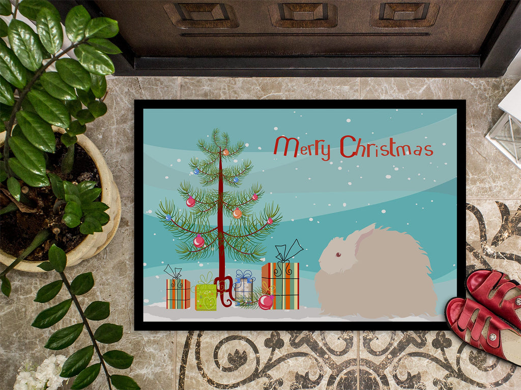 Fluffy Angora Rabbit Christmas Doormat Indoor Outdoor 24H X 36W Front Door Mat Rugs for Entryway, Non Slip Washable Low Pile,