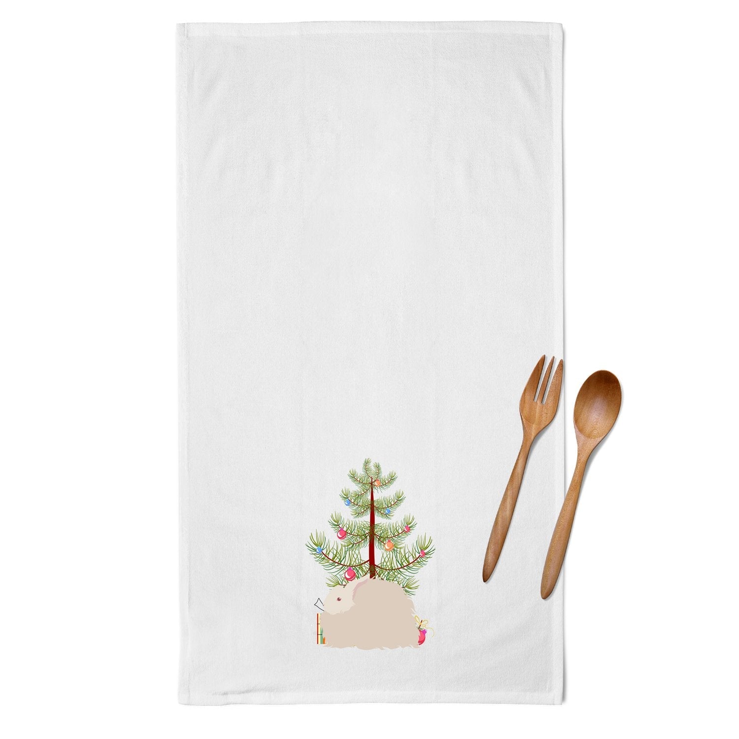 Fluffy Angora Rabbit Christmas Kitchen Towel Set of 2 White Dish Towels Decorative Bathroom Hand towel for Hand, Face, Hair, Yoga, Tea, Dishcloth, 19 X 28", White