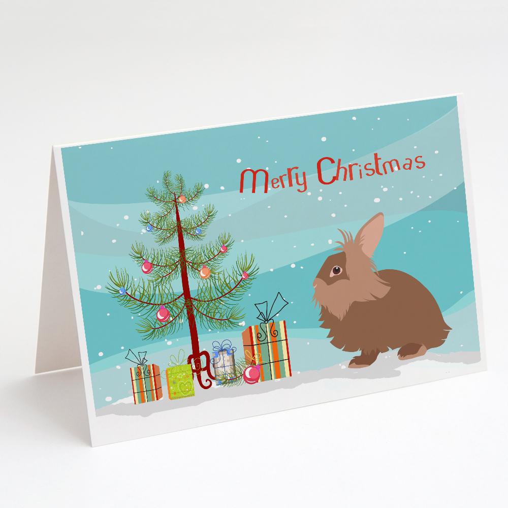Lionhead Rabbit Christmas Greeting Cards Pack of 8 Blank Cards with Envelopes Whimsical A7 Size 5x7