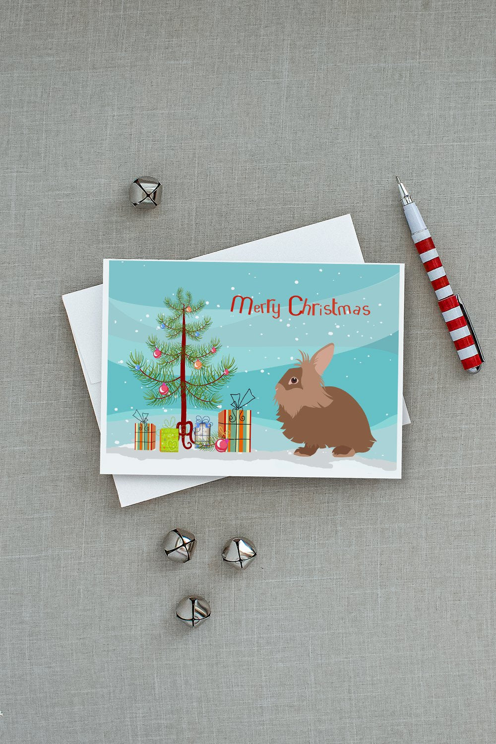 Lionhead Rabbit Christmas Greeting Cards Pack of 8 Blank Cards with Envelopes Whimsical A7 Size 5x7