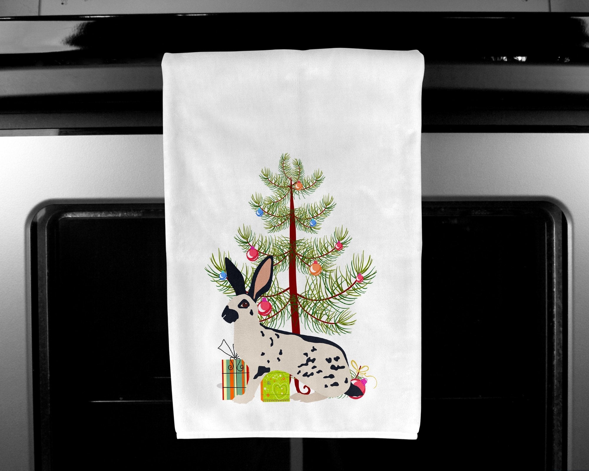 English Spot Rabbit Christmas Kitchen Towel Set of 2 White Dish Towels Decorative Bathroom Hand towel for Hand, Face, Hair, Yoga, Tea, Dishcloth, 19 X 28", White