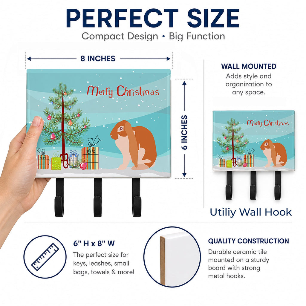 English Lop Rabbit Christmas Leash or Key Holder Wall Hooks, Coat Rack Wall Mount, for Hanging Keys, Towels, Aprons, Leashes