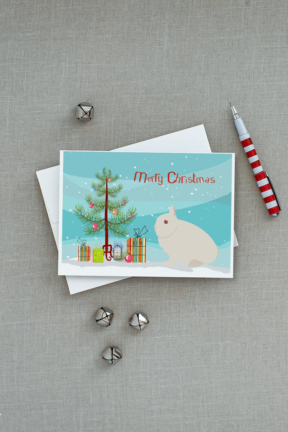 Hermelin Rabbit Christmas Greeting Cards Pack of 8 Blank Cards with Envelopes Whimsical A7 Size 5x7