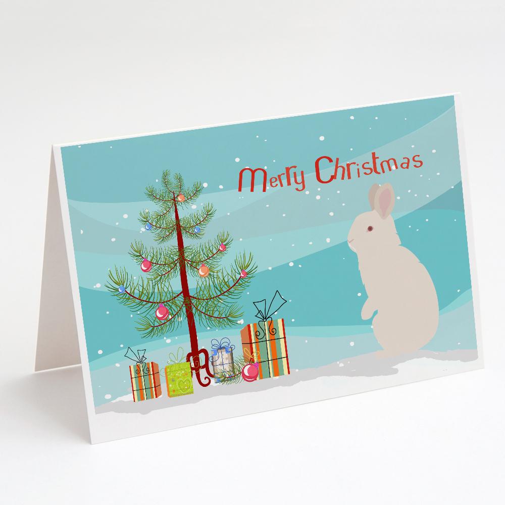 New Zealand White Rabbit Christmas Greeting Cards Pack of 8 Blank Cards with Envelopes Whimsical A7 Size 5x7