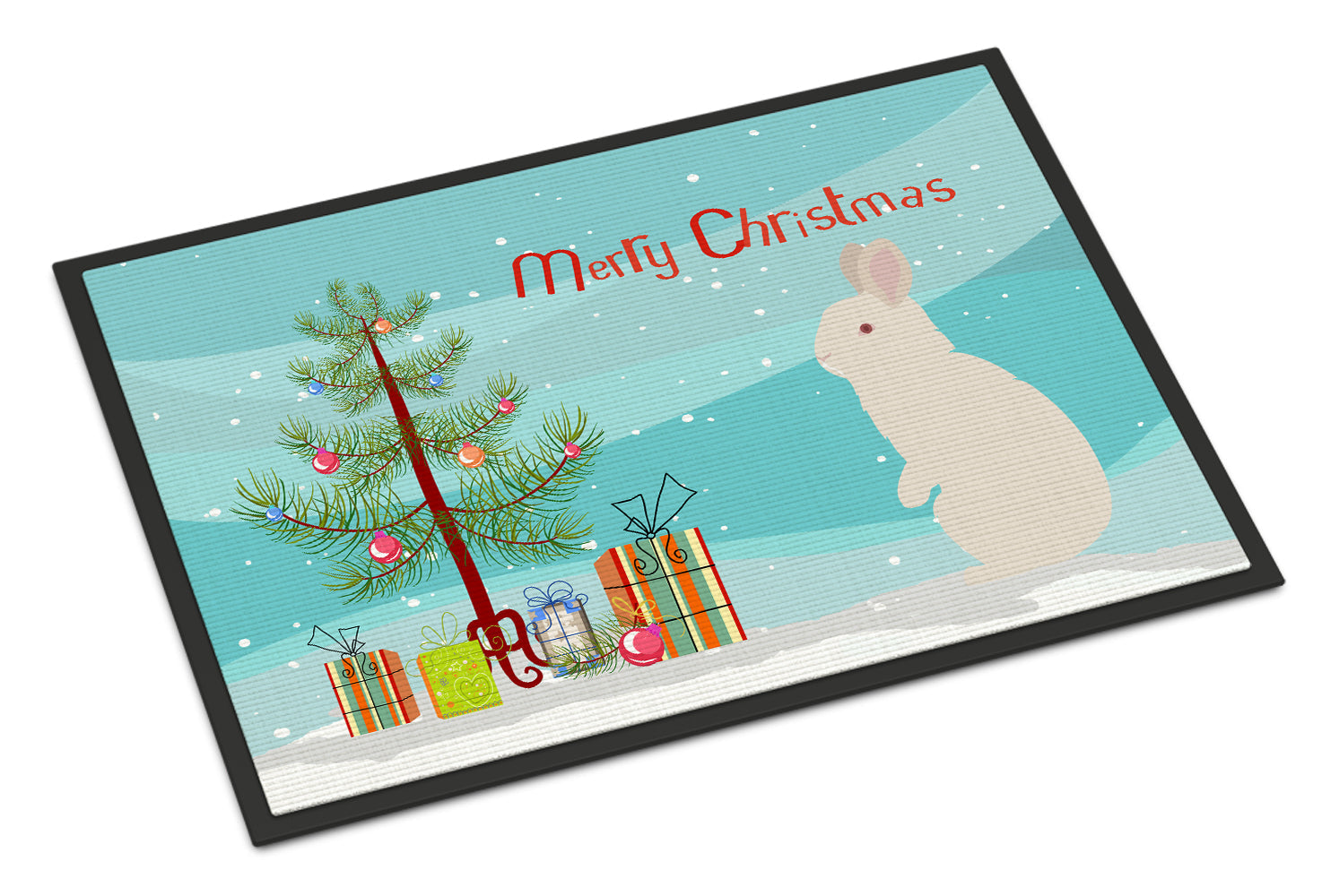 New Zealand White Rabbit Christmas Doormat Indoor Outdoor 24H X 36W Front Door Mat Rugs for Entryway, Non Slip Washable Low Pile,