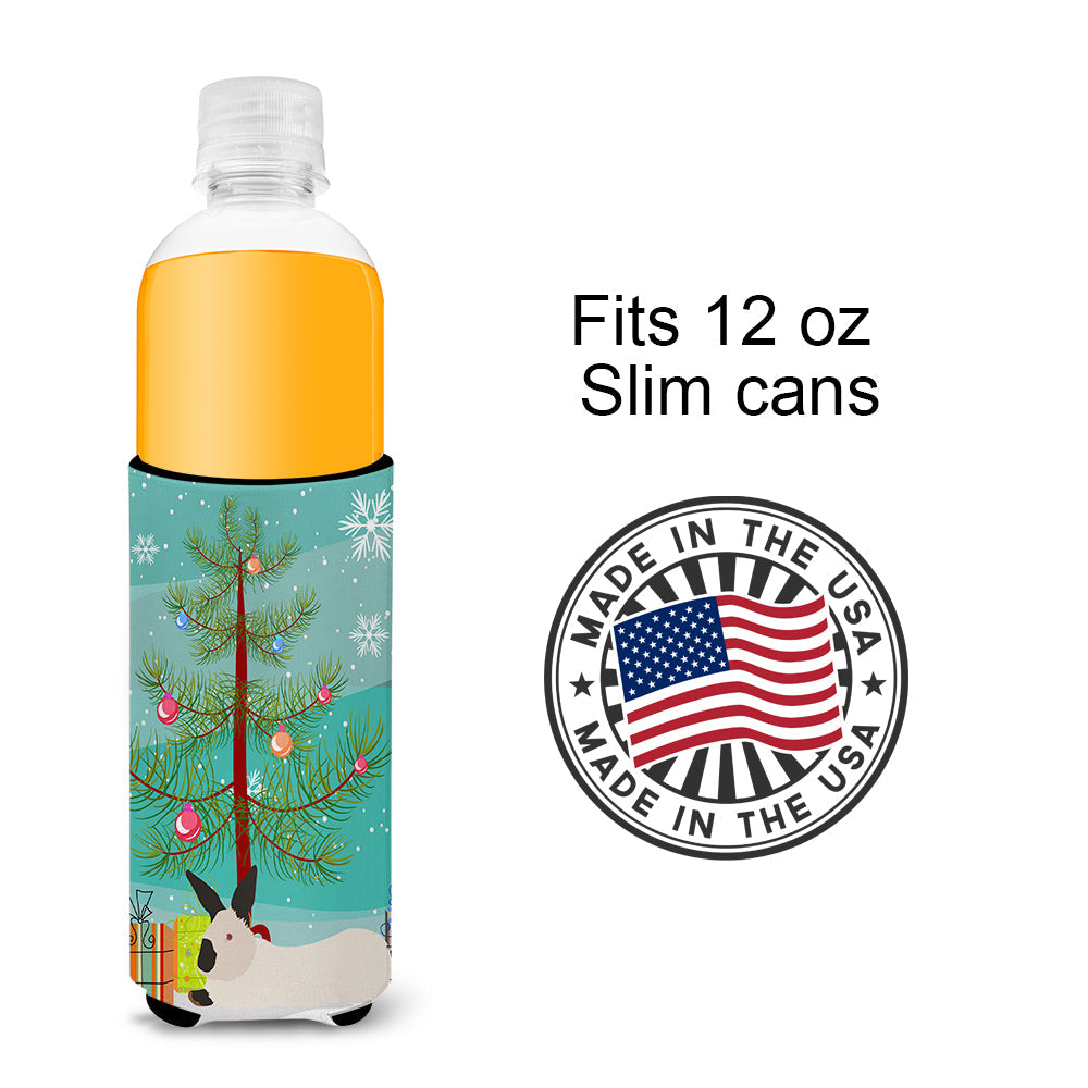 California White Rabbit Christmas Slim Can Hugger , Insulated Foam Hugger for 12 oz Slim Cans, Beer Bottles & Water Bottles, Printed in USA