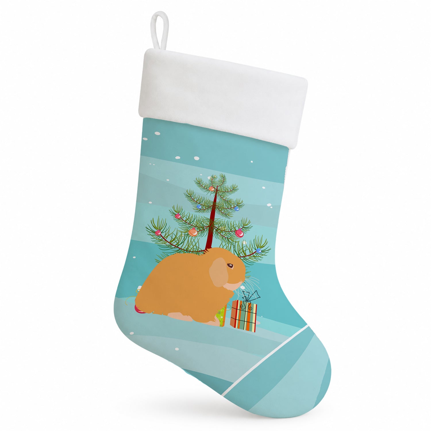 Holland Lop Rabbit Christmas Holiday Stocking Double-Sided Print, Polyester Suede,11x18, Made in USA
