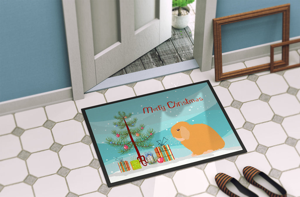 Holland Lop Rabbit Christmas Doormat Indoor Outdoor 24H X 36W Front Door Mat Rugs for Entryway, Non Slip Washable Low Pile,