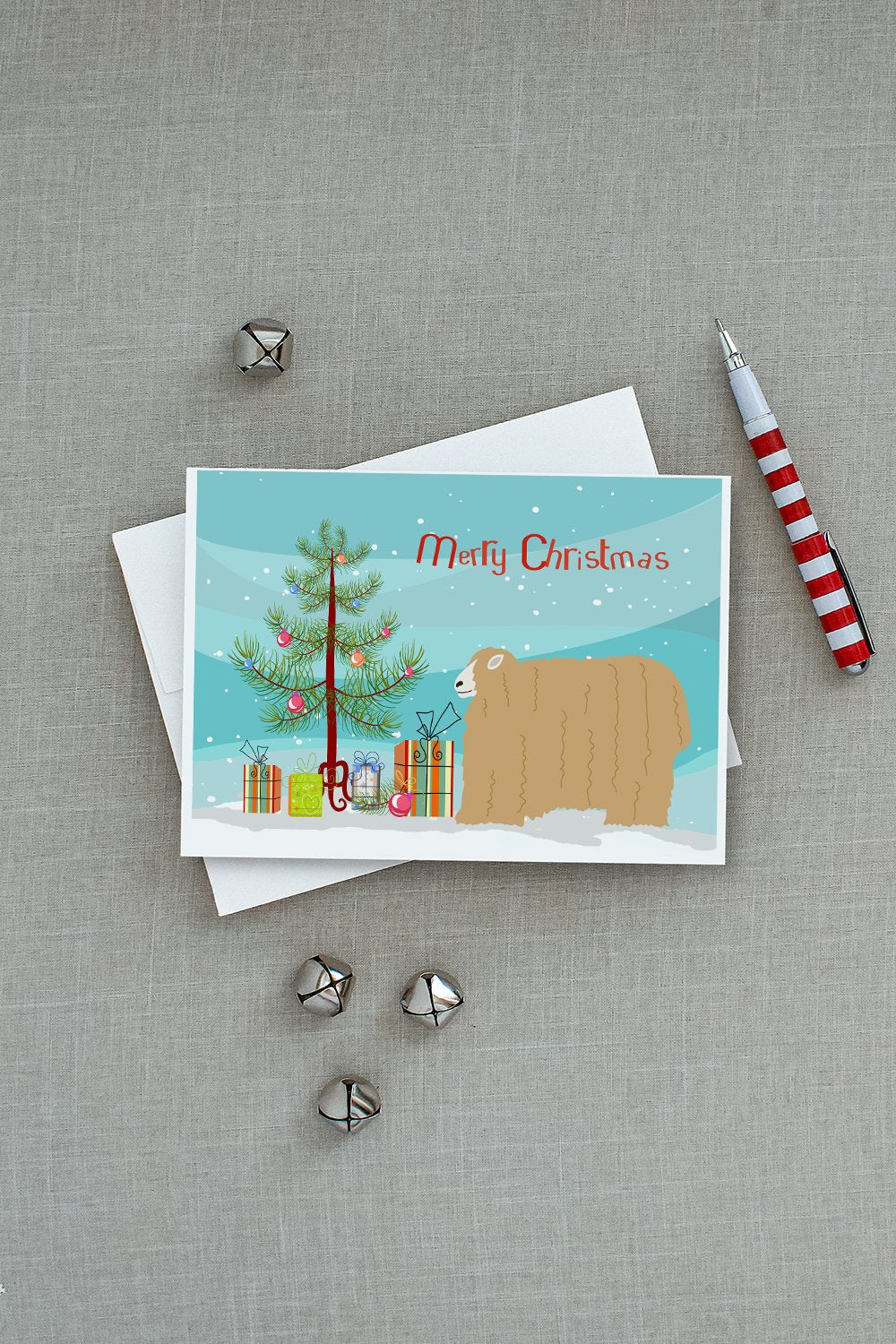 Lincoln Longwool Sheep Christmas Greeting Cards Pack of 8 Blank Cards with Envelopes Whimsical A7 Size 5x7