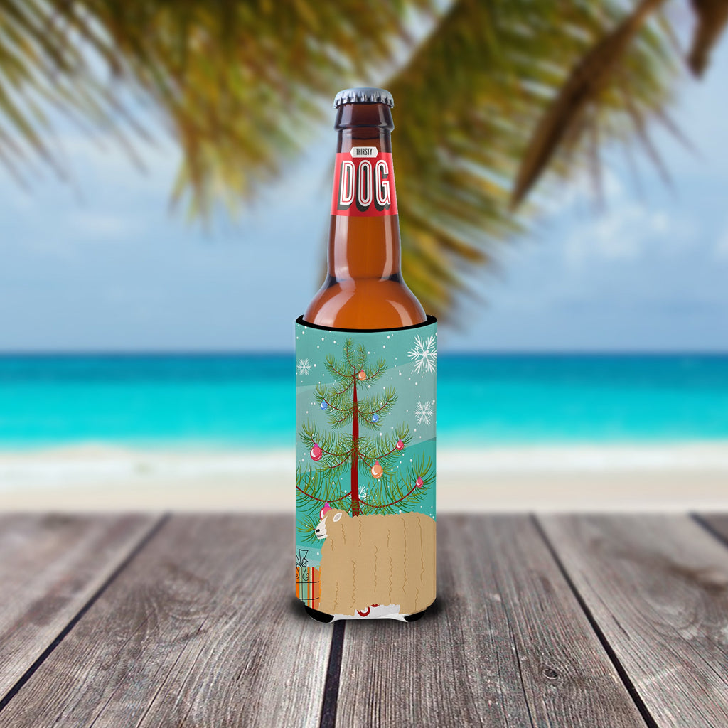 Lincoln Longwool Sheep Christmas Slim Can Hugger , Insulated Foam Hugger for 12 oz Slim Cans, Beer Bottles & Water Bottles, Printed in USA