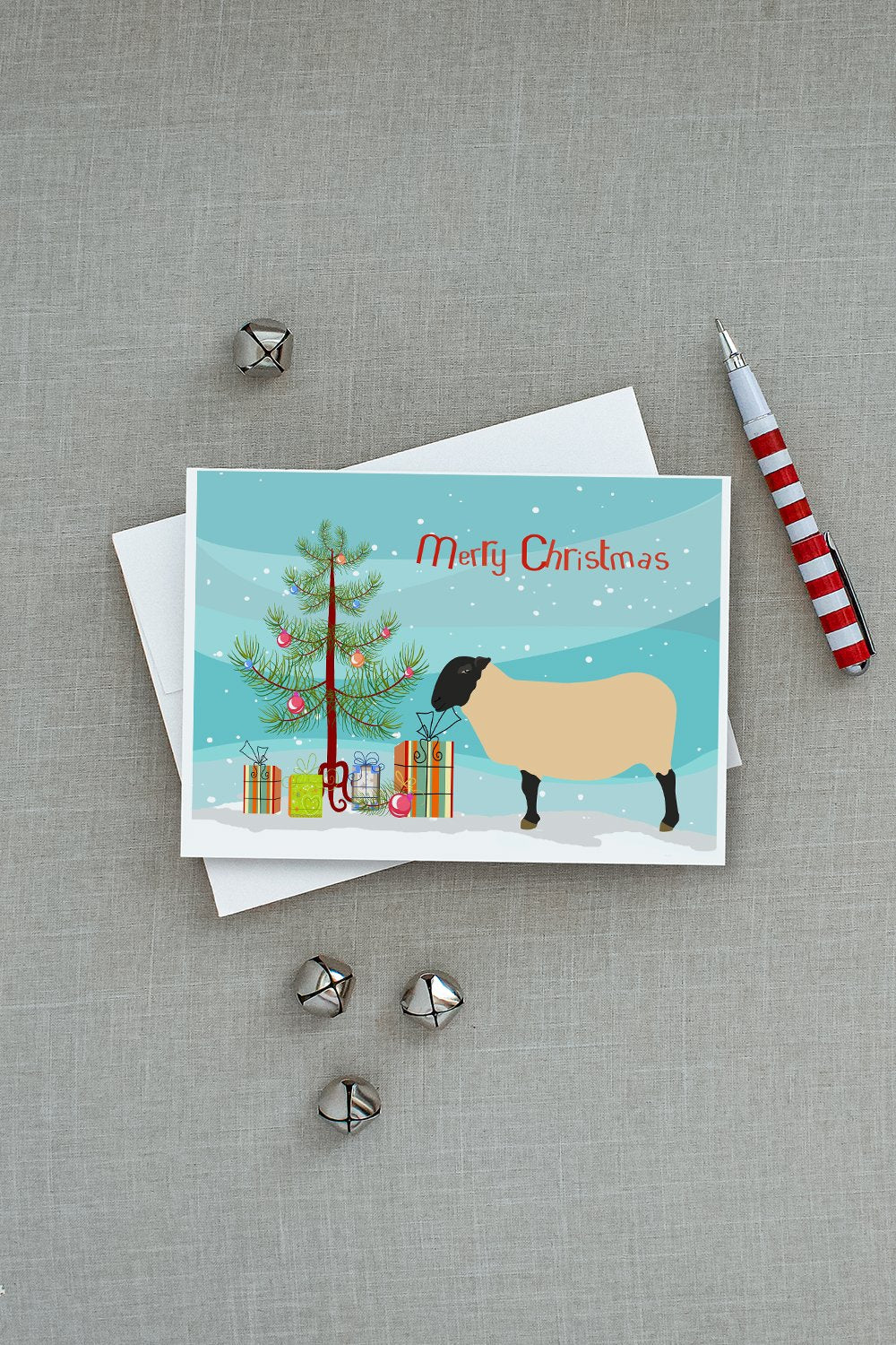 Suffolk Sheep Christmas Greeting Cards Pack of 8 Blank Cards with Envelopes Whimsical A7 Size 5x7