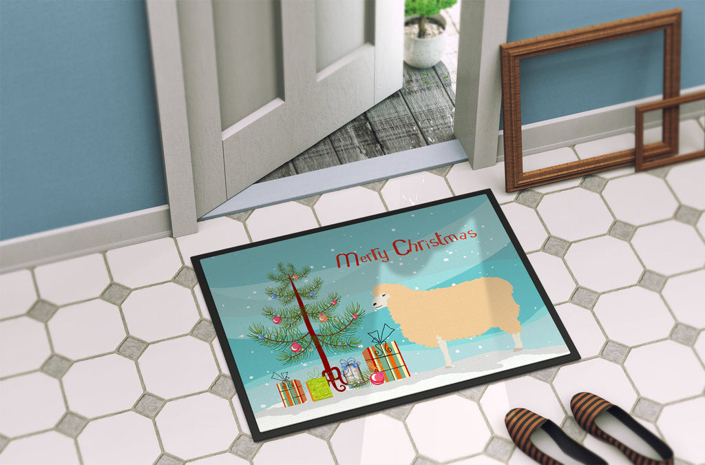 English Leicester Longwool Sheep Christmas Doormat Indoor Outdoor 24H X 36W Front Door Mat Rugs for Entryway, Non Slip Washable Low Pile,