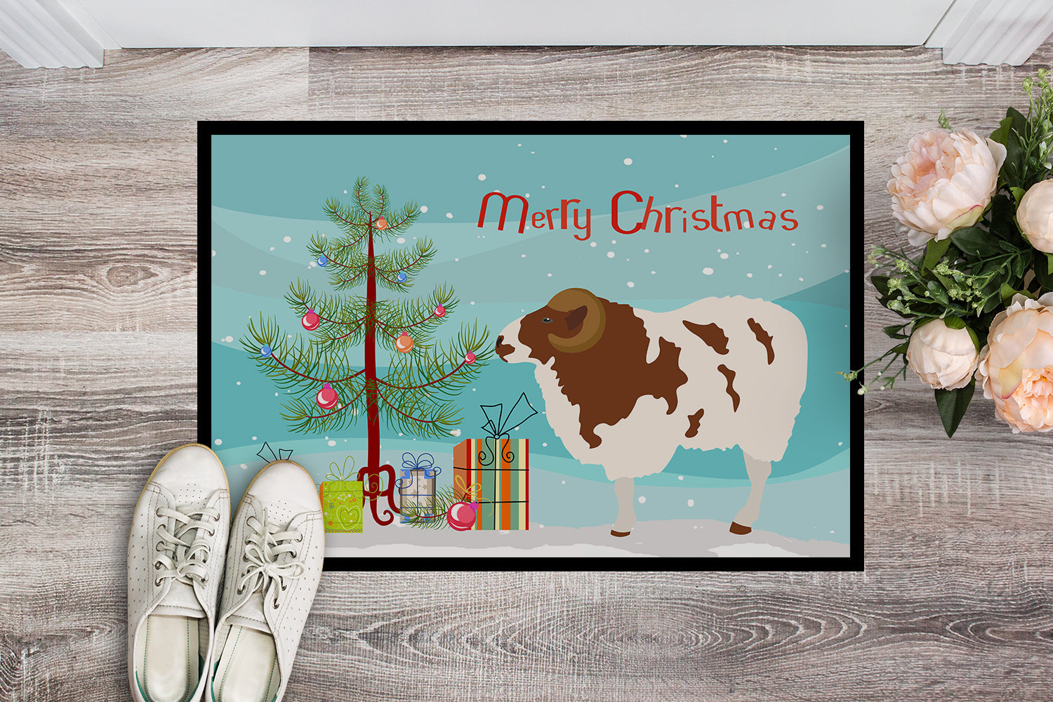 Jacob Sheep Christmas Doormat Indoor Outdoor 24H X 36W Front Door Mat Rugs for Entryway, Non Slip Washable Low Pile,