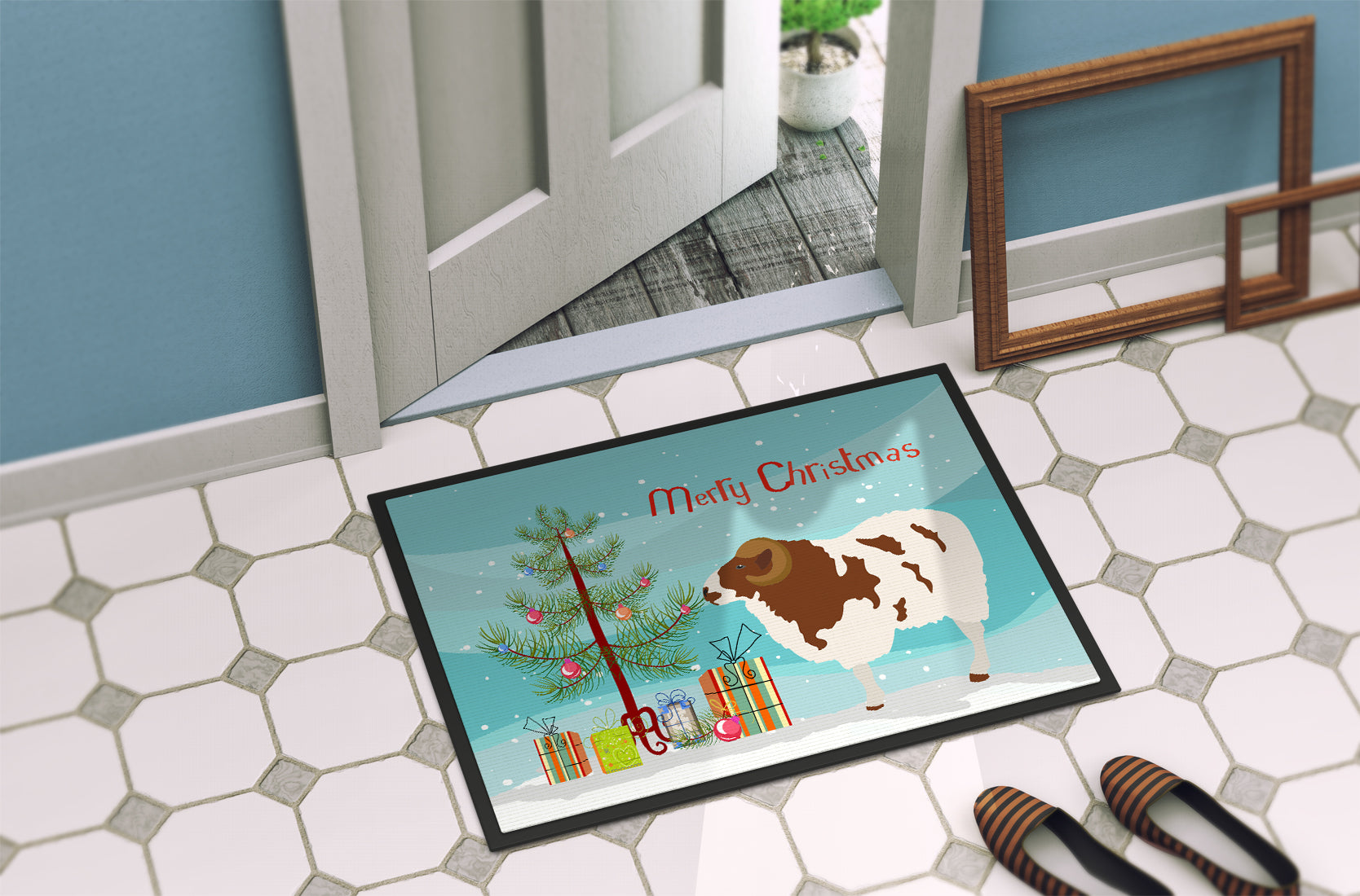 Jacob Sheep Christmas Doormat Indoor Outdoor 24H X 36W Front Door Mat Rugs for Entryway, Non Slip Washable Low Pile,