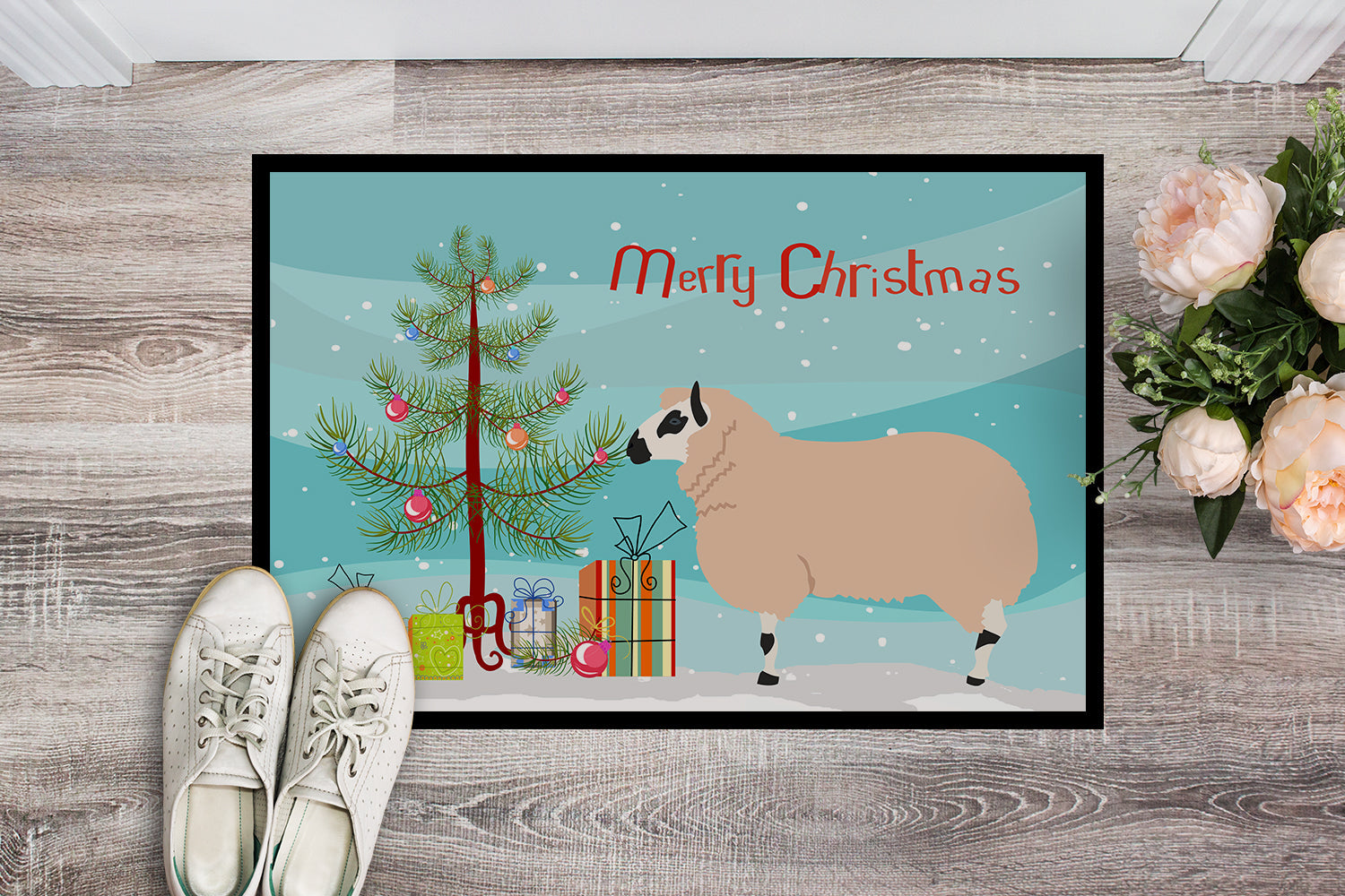 Kerry Hill Sheep Christmas Doormat Indoor Outdoor 24H X 36W Front Door Mat Rugs for Entryway, Non Slip Washable Low Pile,