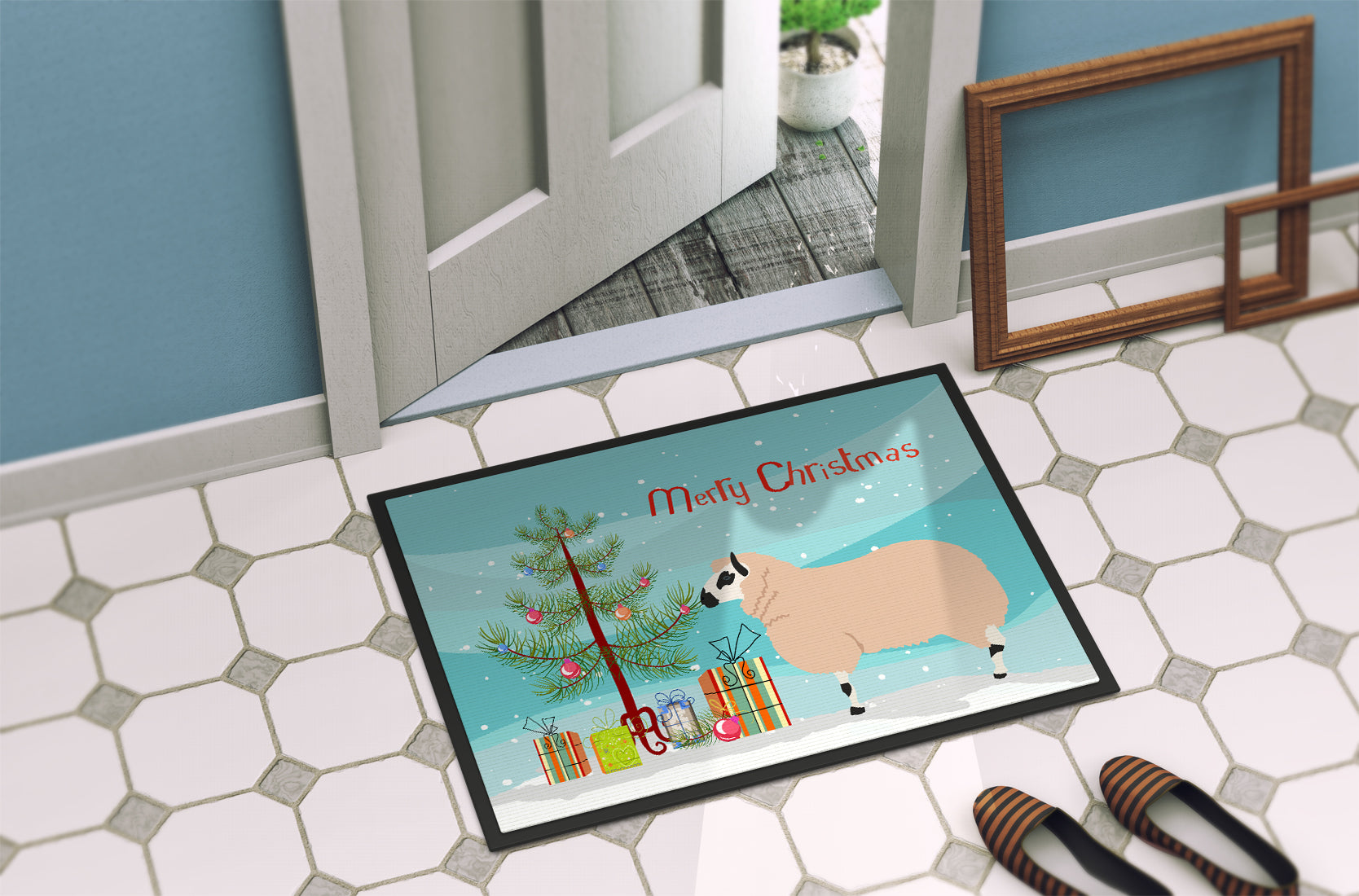 Kerry Hill Sheep Christmas Doormat Indoor Outdoor 24H X 36W Front Door Mat Rugs for Entryway, Non Slip Washable Low Pile,