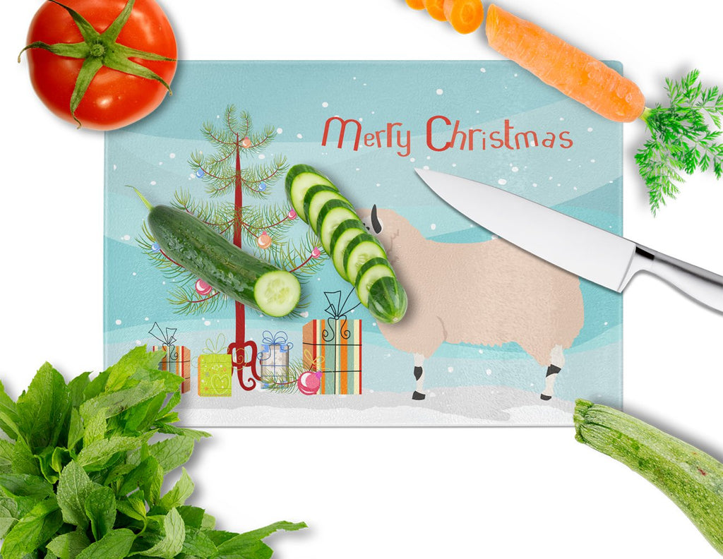 Kerry Hill Sheep Christmas Cutting Board Tempered Glass Kitchen Cutting Surface, Heat Resistant Chopping, Non-Slip Feet, Food Prep & Serving