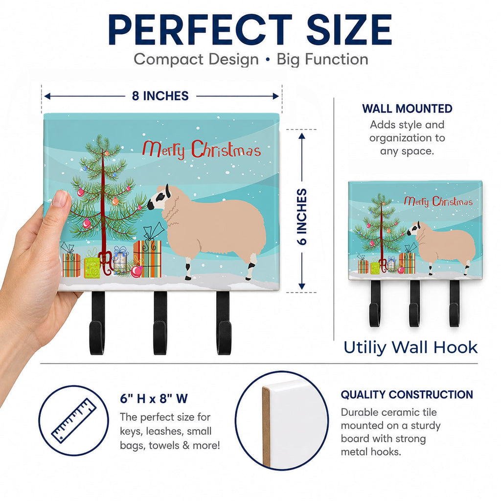 Kerry Hill Sheep Christmas Leash or Key Holder Wall Hooks, Coat Rack Wall Mount, for Hanging Keys, Towels, Aprons, Leashes
