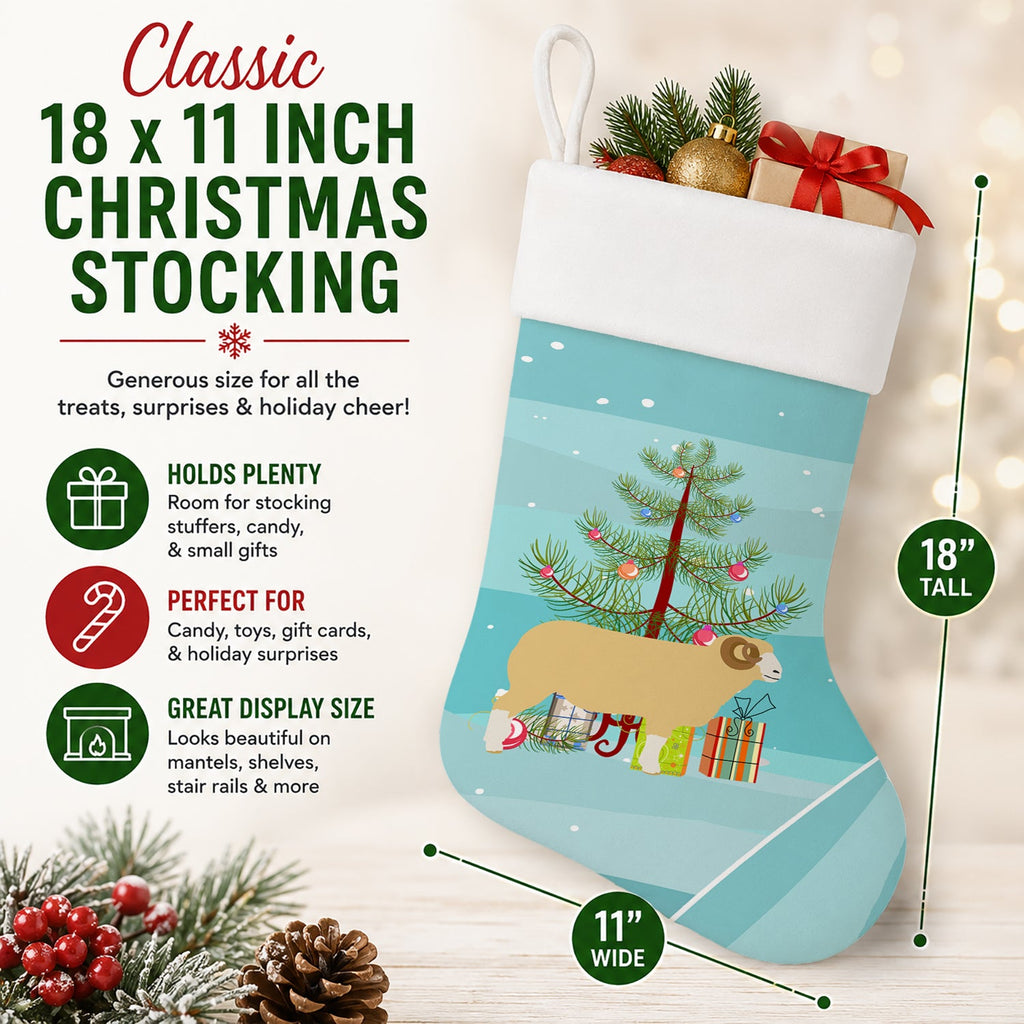 Horned Dorset Sheep Christmas Holiday Stocking Double-Sided Print, Polyester Suede,11x18, Made in USA