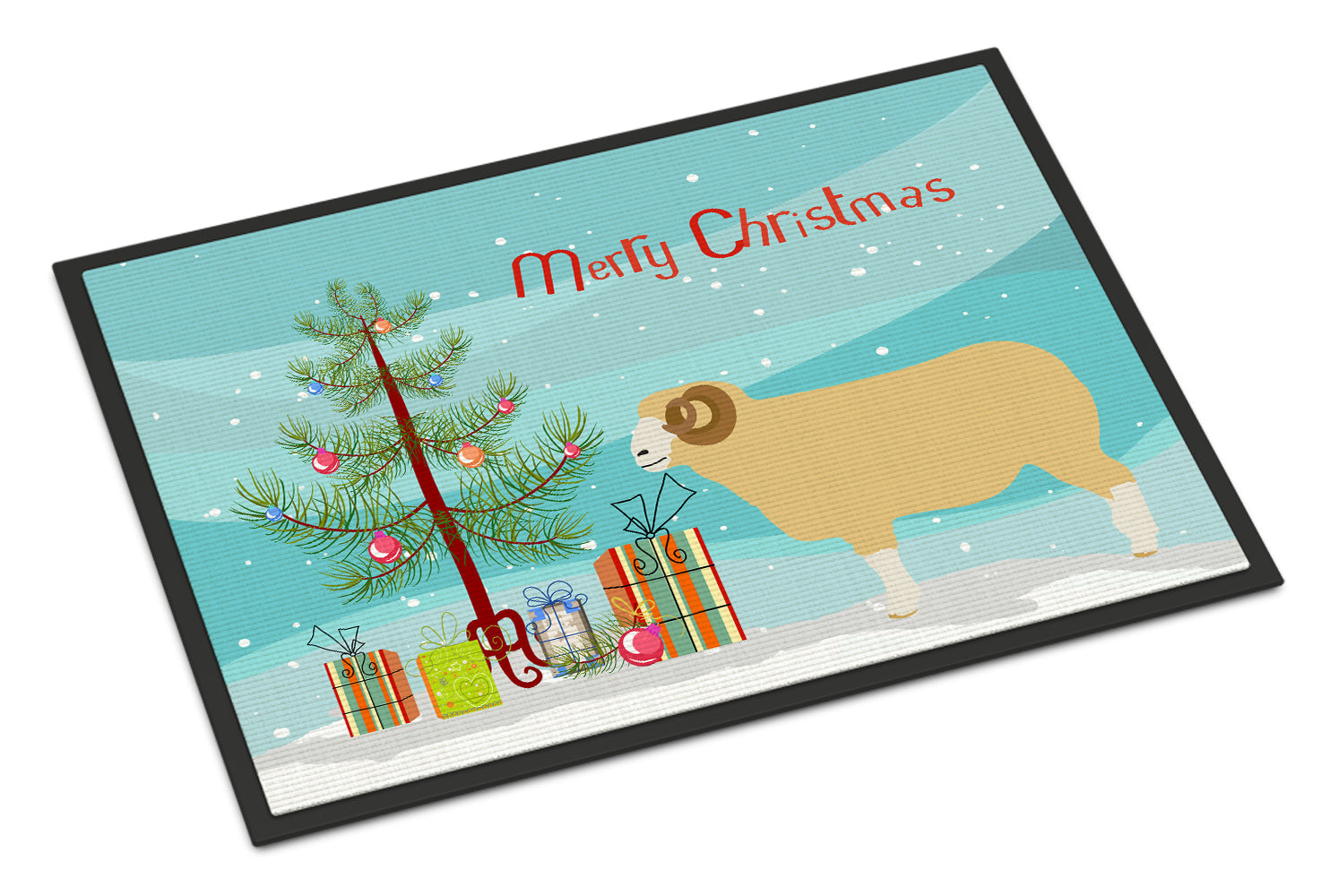 Horned Dorset Sheep Christmas Doormat Indoor Outdoor 24H X 36W Front Door Mat Rugs for Entryway, Non Slip Washable Low Pile,