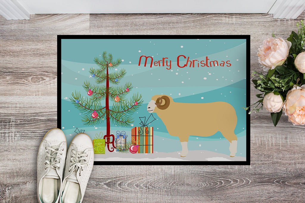 Horned Dorset Sheep Christmas Doormat Indoor Outdoor 24H X 36W Front Door Mat Rugs for Entryway, Non Slip Washable Low Pile,