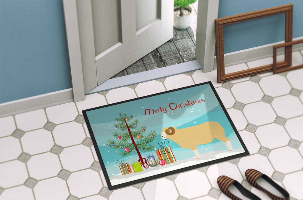 Horned Dorset Sheep Christmas Doormat Indoor Outdoor 24H X 36W Front Door Mat Rugs for Entryway, Non Slip Washable Low Pile,
