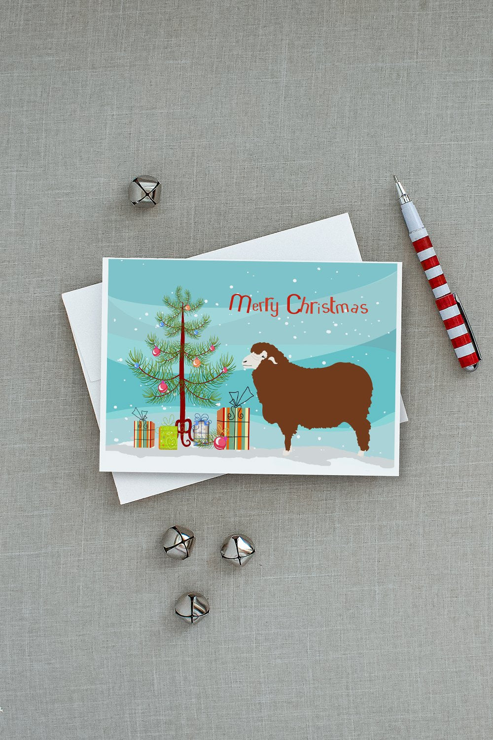 Merino Sheep Christmas Greeting Cards Pack of 8 Blank Cards with Envelopes Whimsical A7 Size 5x7