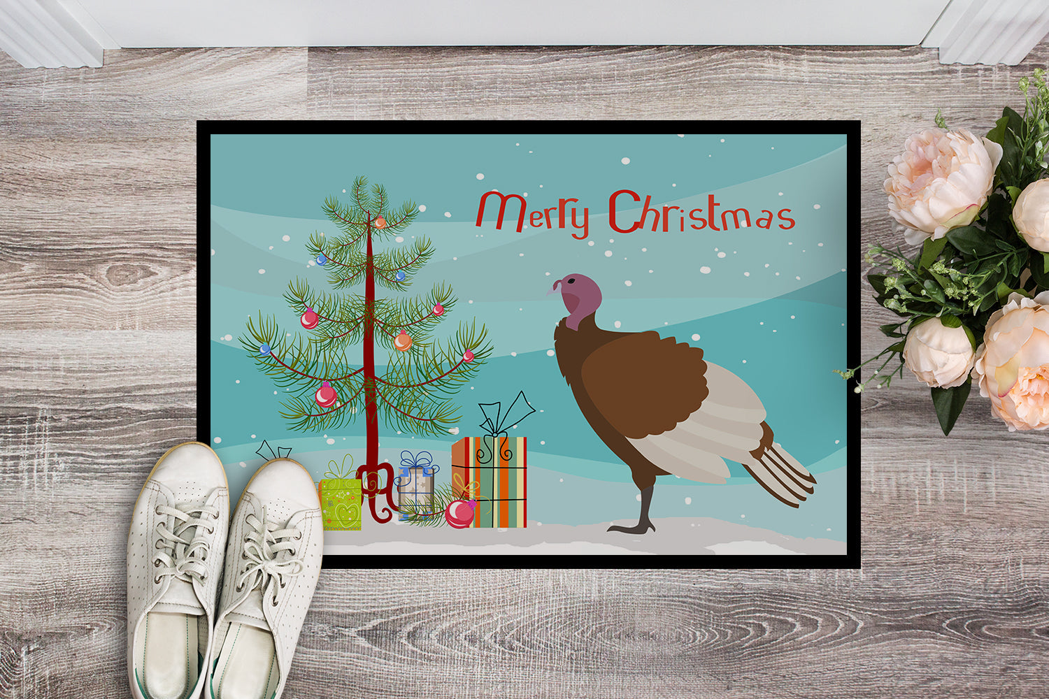 Bourbon Red Turkey Hen Christmas Doormat Indoor Outdoor 24H X 36W Front Door Mat Rugs for Entryway, Non Slip Washable Low Pile,