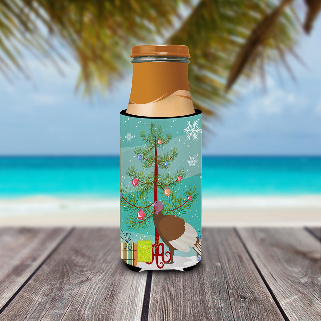 Bourbon Red Turkey Hen Christmas Slim Can Hugger , Insulated Foam Hugger for 12 oz Slim Cans, Beer Bottles & Water Bottles, Printed in USA