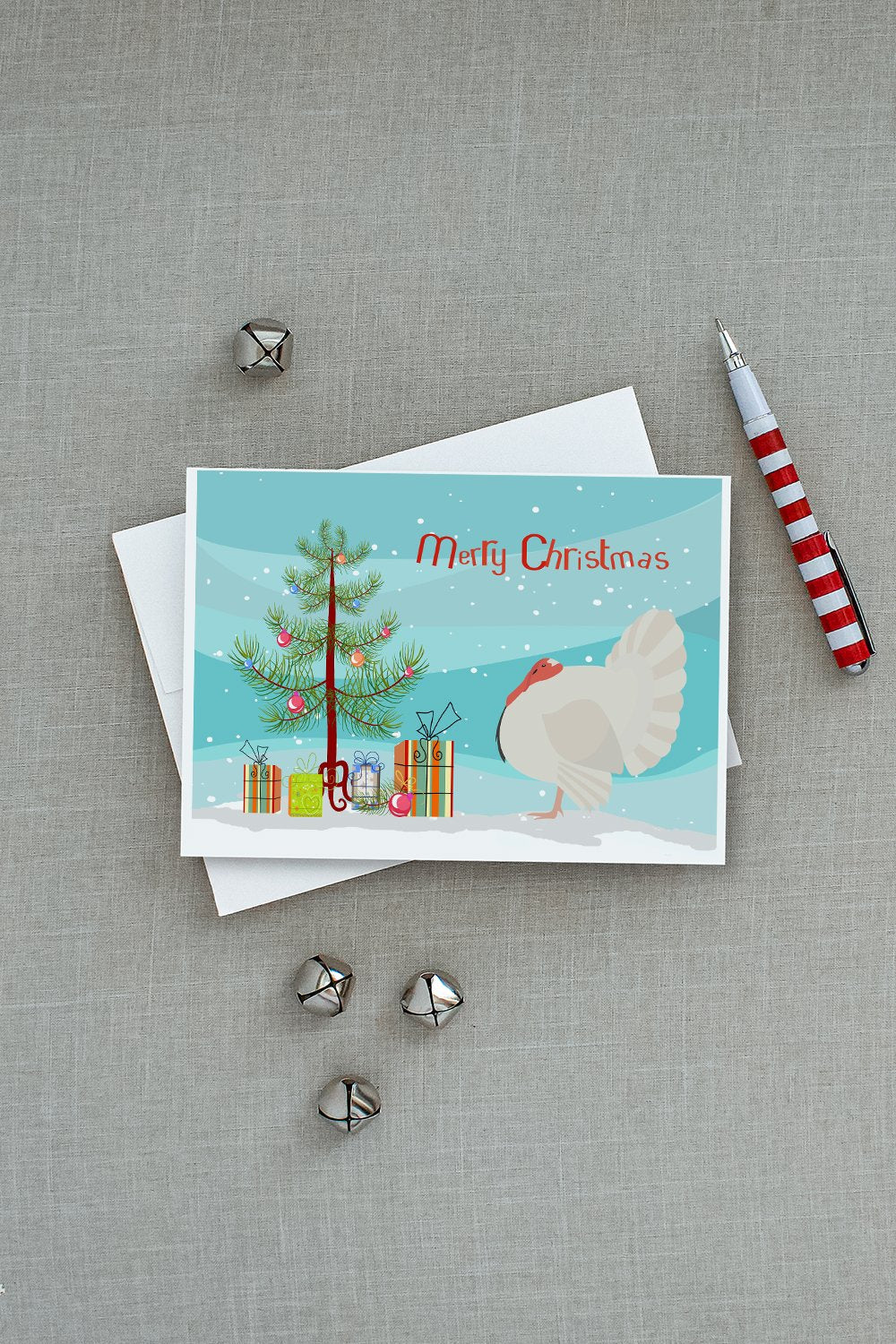 White Holland Turkey Christmas Greeting Cards Pack of 8 Blank Cards with Envelopes Whimsical A7 Size 5x7