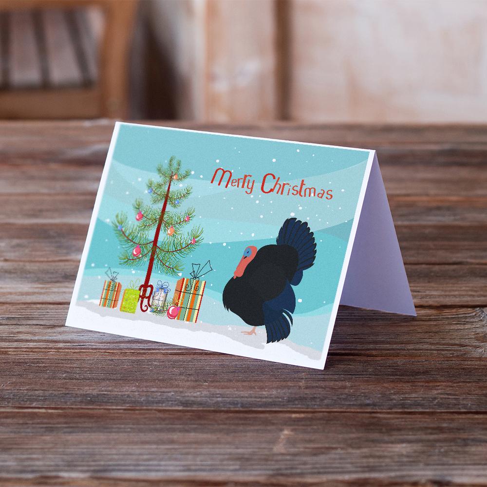 Norfolk Black Turkey Christmas Greeting Cards Pack of 8 Blank Cards with Envelopes Whimsical A7 Size 5x7