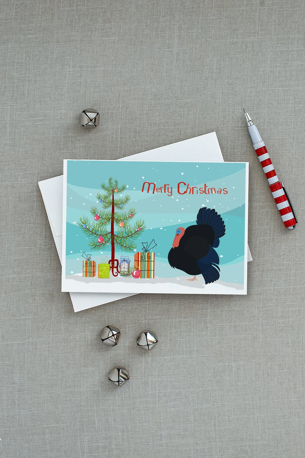 Norfolk Black Turkey Christmas Greeting Cards Pack of 8 Blank Cards with Envelopes Whimsical A7 Size 5x7
