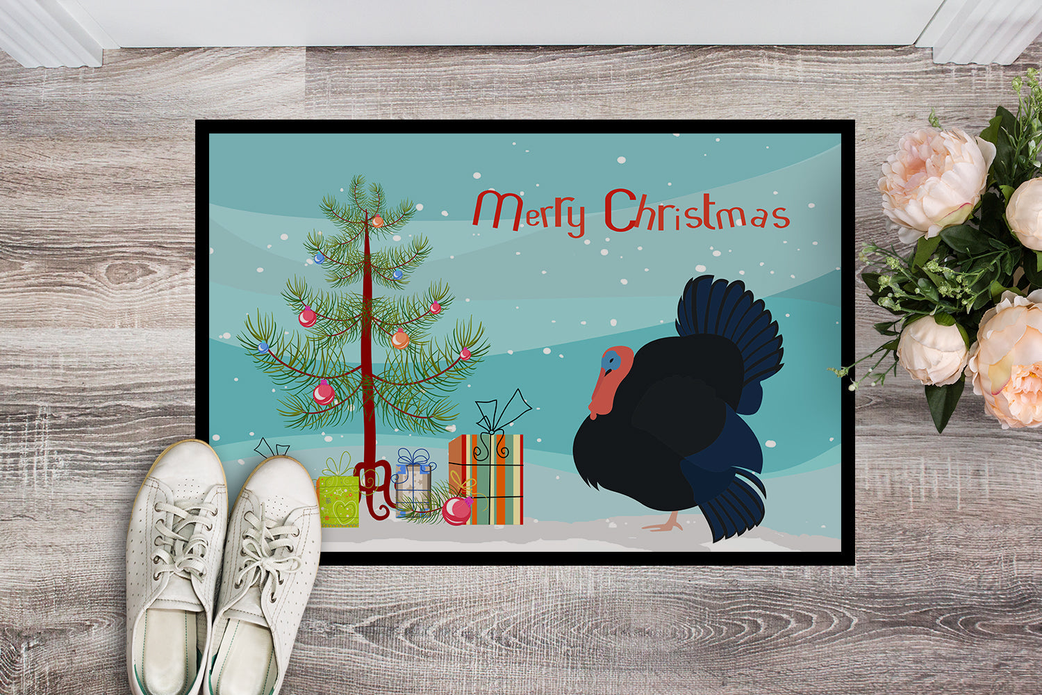 Norfolk Black Turkey Christmas Doormat Indoor Outdoor 24H X 36W Front Door Mat Rugs for Entryway, Non Slip Washable Low Pile,