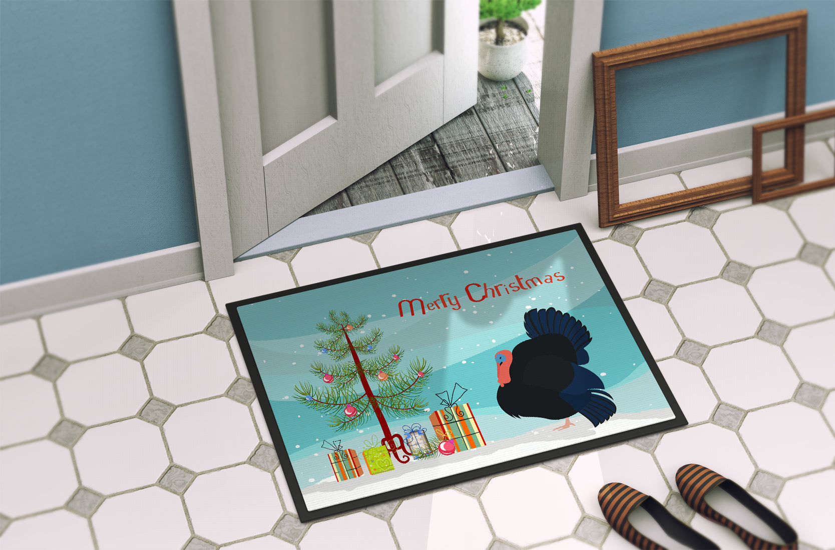 Norfolk Black Turkey Christmas Doormat Indoor Outdoor 24H X 36W Front Door Mat Rugs for Entryway, Non Slip Washable Low Pile,