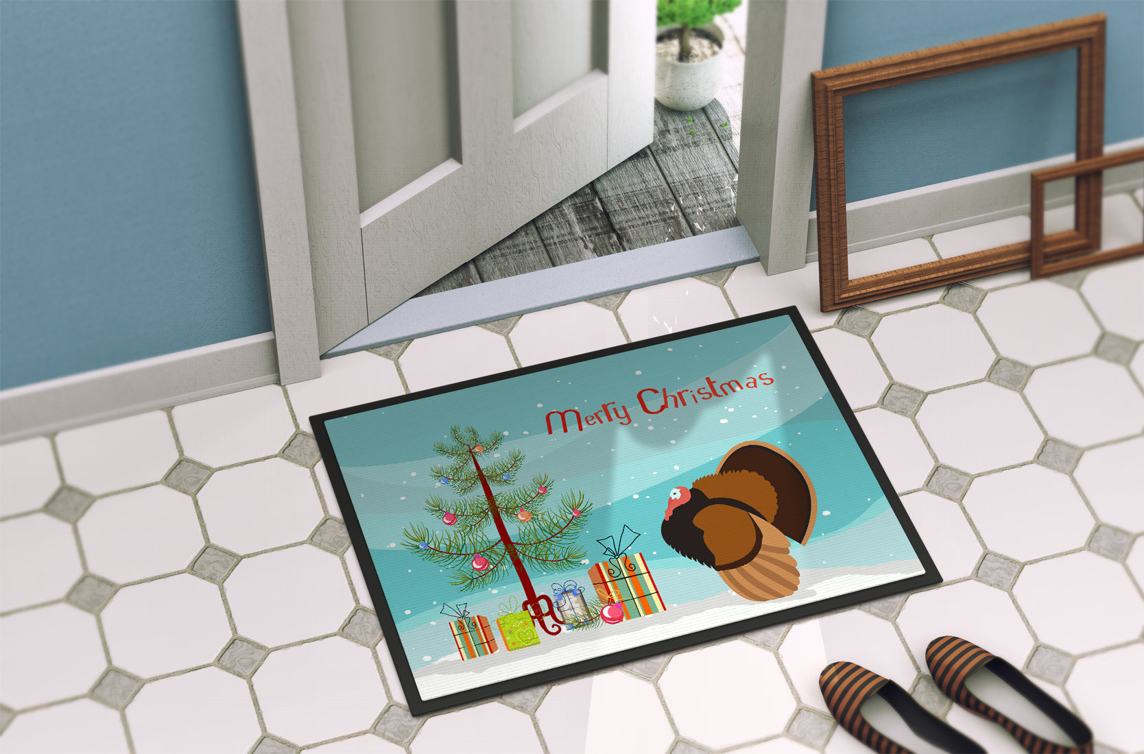 Bronze Turkey Christmas Doormat Indoor Outdoor 24H X 36W Front Door Mat Rugs for Entryway, Non Slip Washable Low Pile,