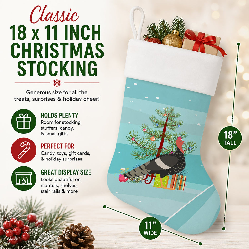 Marragansett Turkey Christmas Holiday Stocking Double-Sided Print, Polyester Suede,11x18, Made in USA