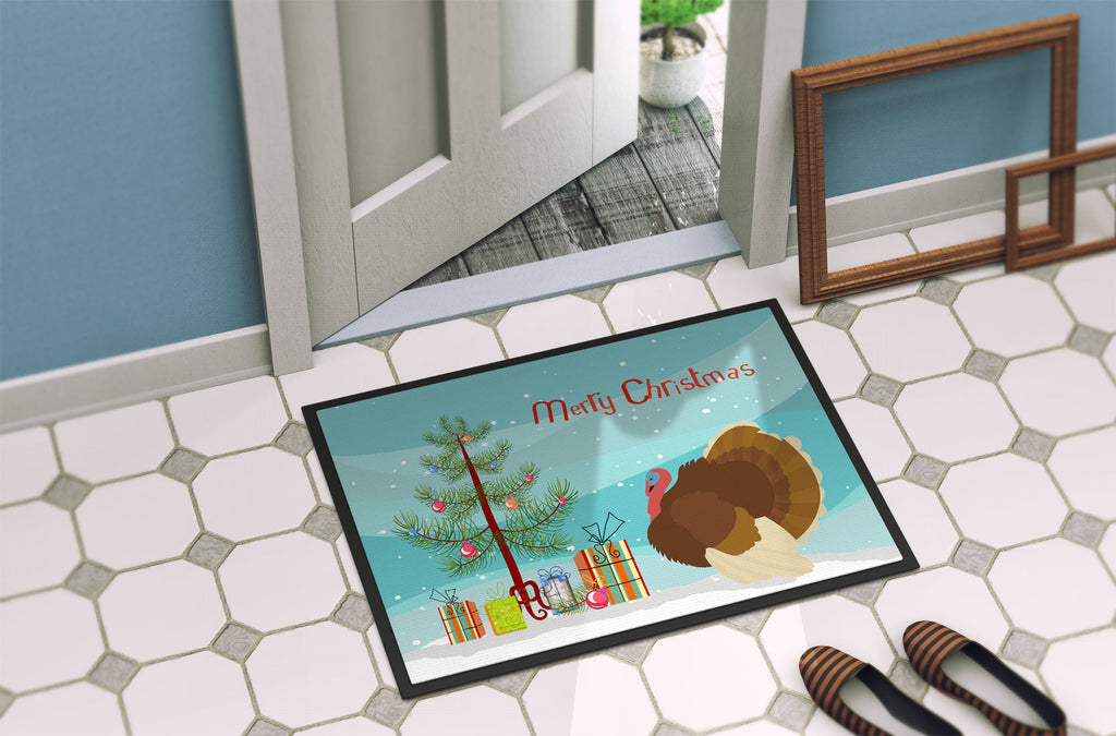 French Turkey Dindon Christmas Doormat Indoor Outdoor 24H X 36W Front Door Mat Rugs for Entryway, Non Slip Washable Low Pile,