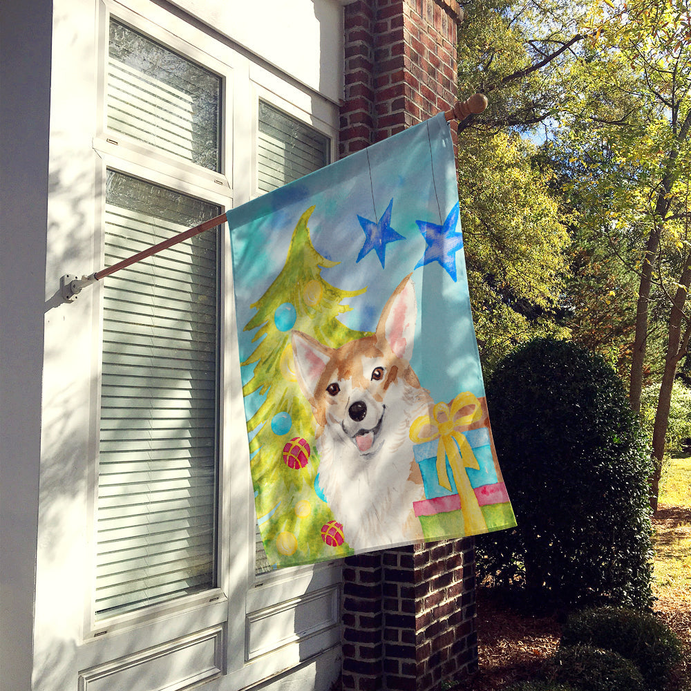 Corgi Christmas House Flag 28x40 Porch Sleeve Pole Decorative Outside Yard Banner Artwork Wall Hanging, Polyester