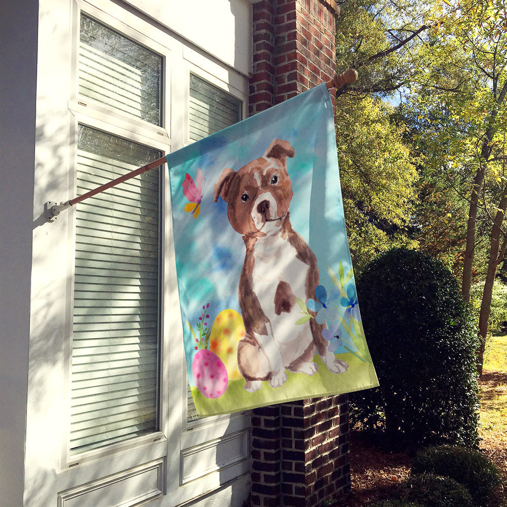 Red Staffie Bull Terrier Easter House Flag 28x40 Porch Sleeve Pole Decorative Outside Yard Banner Artwork Wall Hanging, Polyester
