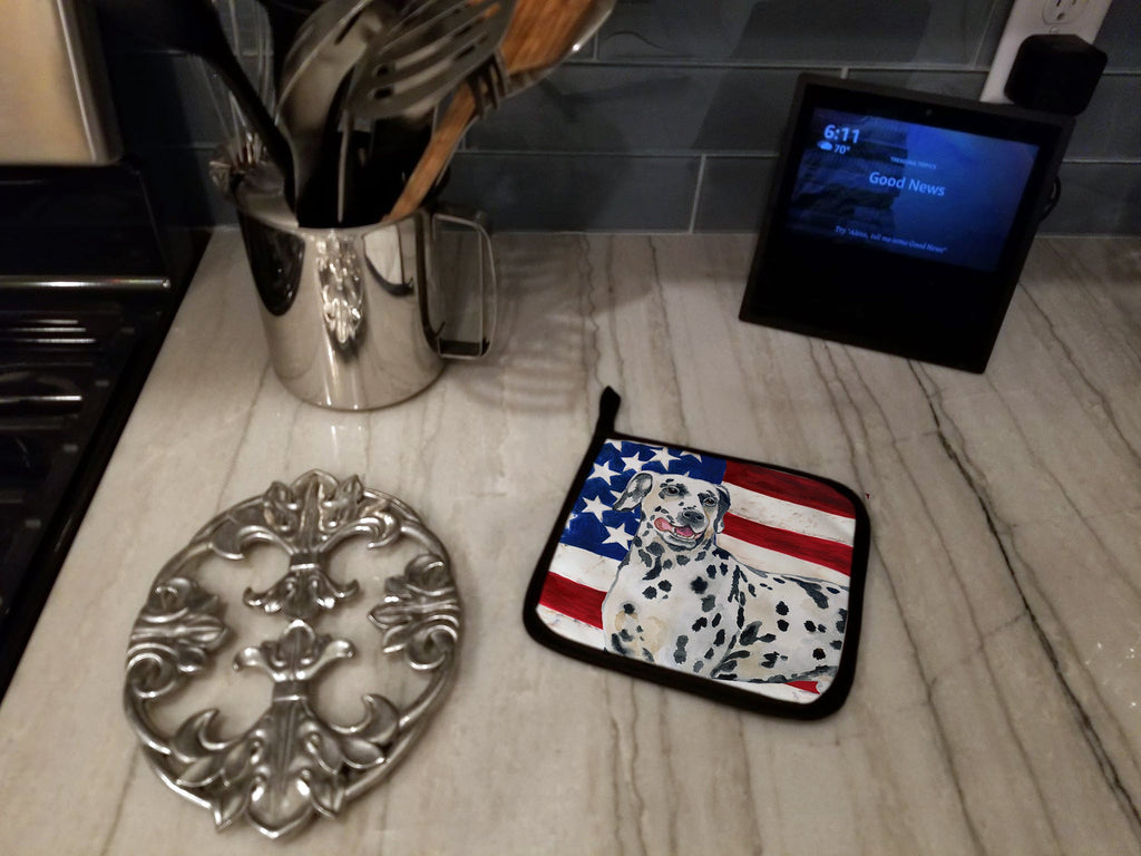 Dalmatian Patriotic Pot Holder Set of 2 Heat Resistant Quilted Hot Pads 7.5 x 7.5 Inch, Insulated Kitchen Trivets for Cooking & Baking