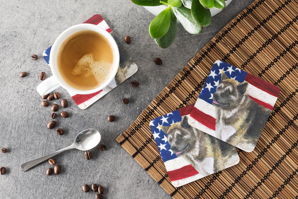 American Akita Patriotic Foam Coasters Set of 4 Cup Coasters for Indoor Outdoor, Tabletop Protection, Anti Slip, Mouse pad Material