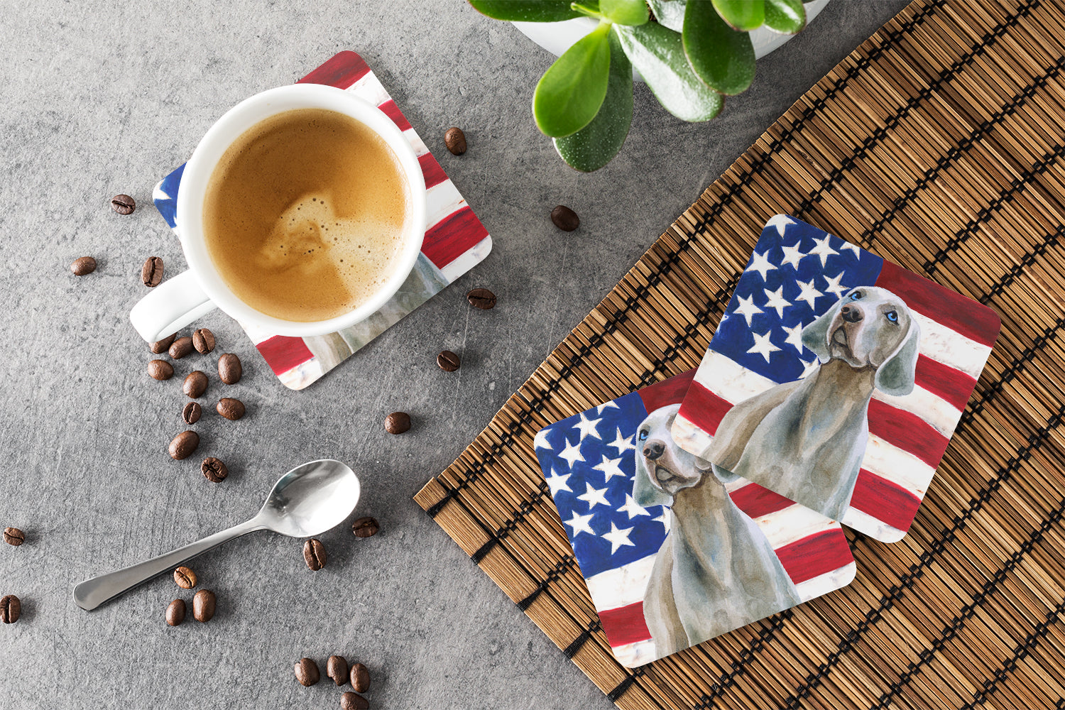 Weimaraner Patriotic Foam Coasters Set of 4 Cup Coasters for Indoor Outdoor, Tabletop Protection, Anti Slip, Mouse pad Material