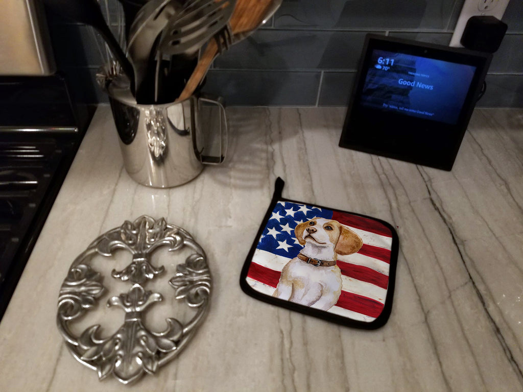 Beagle Patriotic Pot Holder Set of 2 Heat Resistant Quilted Hot Pads 7.5 x 7.5 Inch, Insulated Kitchen Trivets for Cooking & Baking