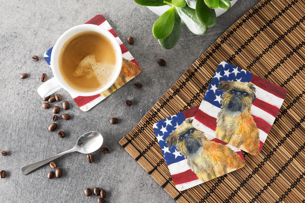 Brussels Griffon Patriotic Foam Coasters Set of 4 Cup Coasters for Indoor Outdoor, Tabletop Protection, Anti Slip, Mouse pad Material